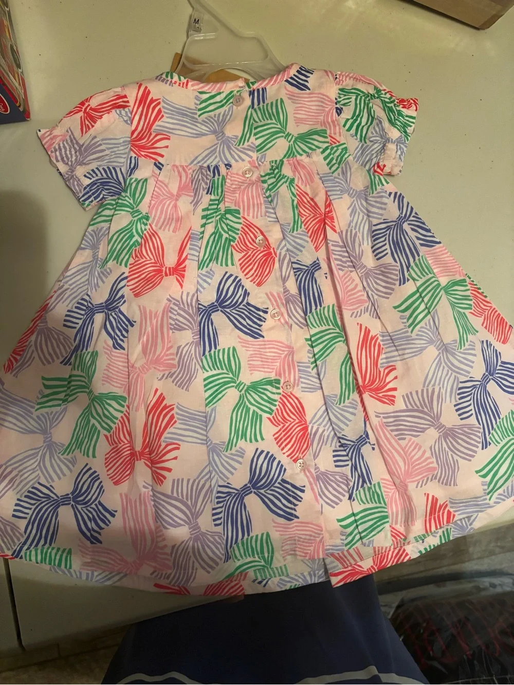 Boden Girls' Multicolor Bow Print 6-9 months woven Dress